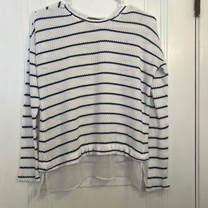 Anthropologie White, Blue Striped Oversized Sweater